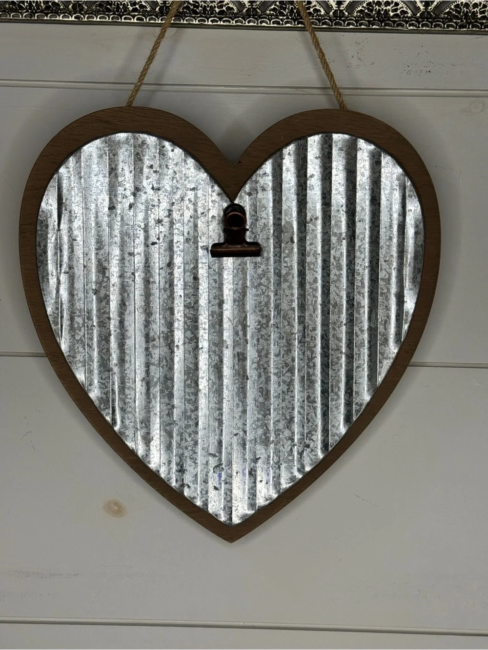 Rustic Metal Heart Wall Decor with Clip - Silver and Brown